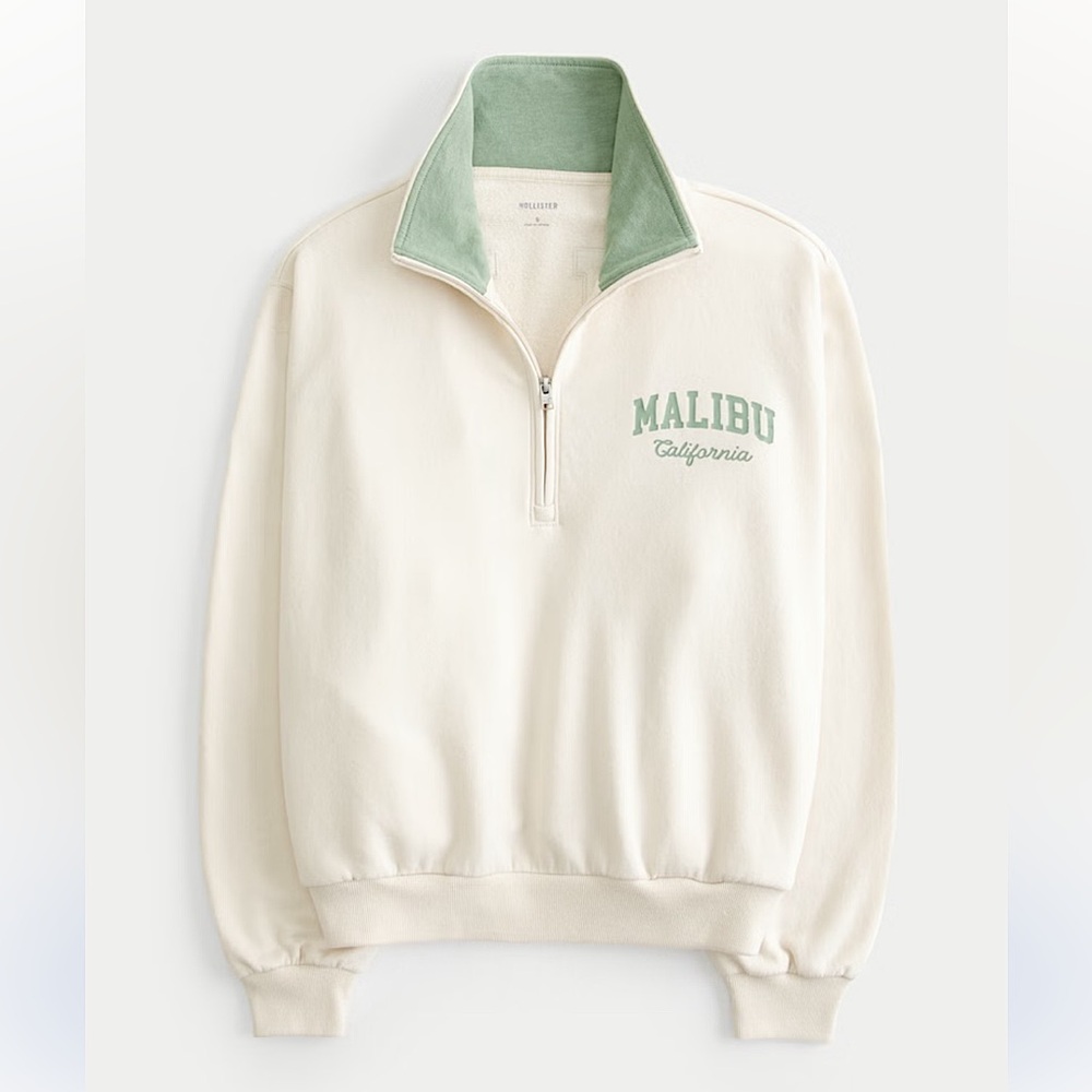New! Hollister Easy Malibu California Graphic Half-Zip Sweatshirt size M